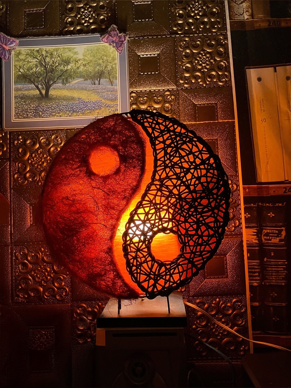 Unique Yin & Yang Natural Rattan&Krangle fabric Table Lamp